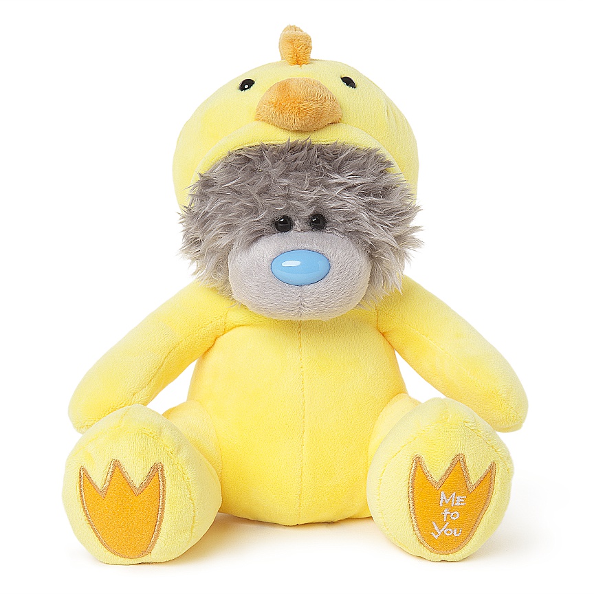 Nalle klädd som en kyckling, 20cm